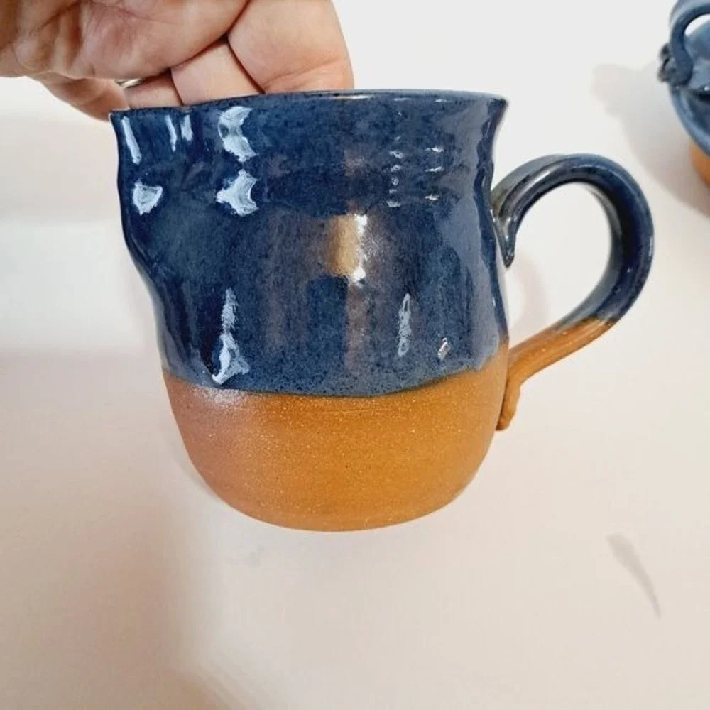 Bob Douglass Pottery Set  Blue Vintage Handmade Pitcher Bowl Candle